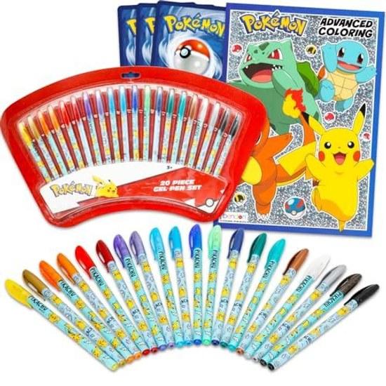 Pokemon Gel Pen Set Kids - Includes 20 Colorful Pens Coloring Book Party Souvenir Activity