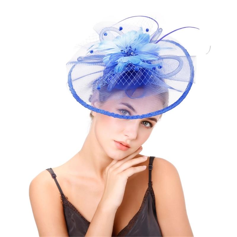 Feather Decorated with Mesh Veil Hat Outdoor Tulle Hair Accessory Fascinator For Weddings Special Occasion
