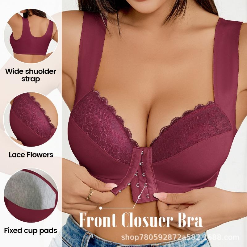 Damen kabellos integrierter Cup Frontverschluss Spitze Sexy Intimbereich BH