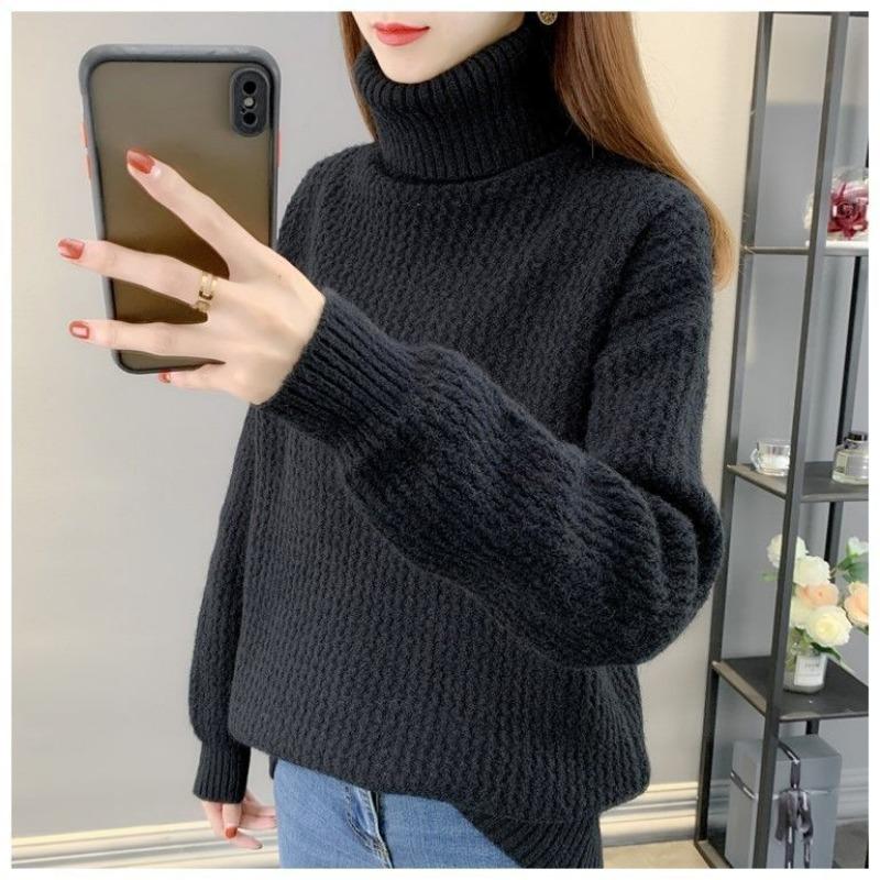 High Collar Sweater Women Pullover 2023 Autumn/Winter Long Sleeve Short Loose Versatile Bottom Knit Sweater Pullover Female Tops