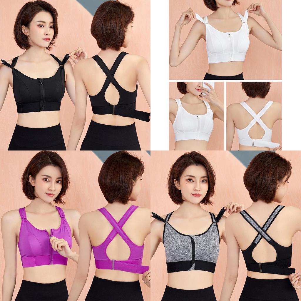 Soutien-gorge de sport rembourré sans coutures pour femme à impact élevé avec fermeture éclair sur le devant et bretelles réglables