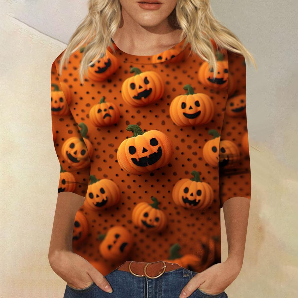 Women's Tops Three-quarter Sleeve Shirt V-neck Loose Casual Shirt Print T-shirt