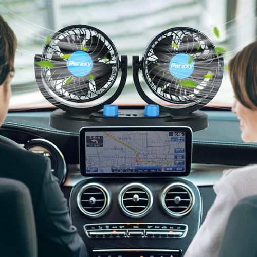 PORAXY Car Fan for Dash Boats, Car Fan, Console Electric Fan with USB Port, Individual Switch Specification, 12V, Air Flow Adjustment, Angle Adju