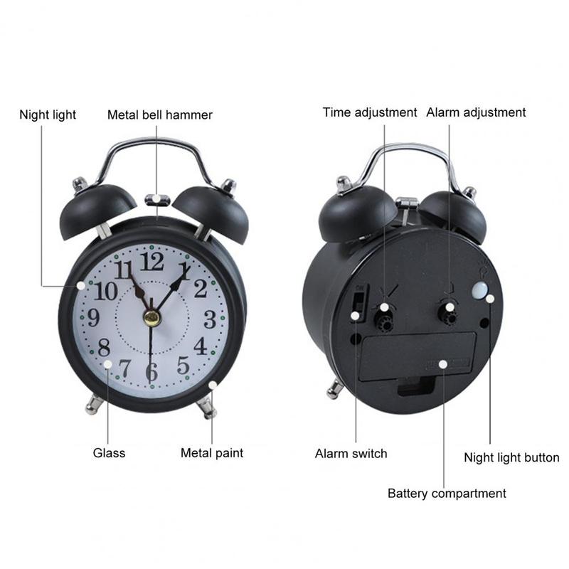 Alarm Clock Twin Bell Silent Movement Metal Heavy Sleepers Alarm Clock Luminous Alarm Clock