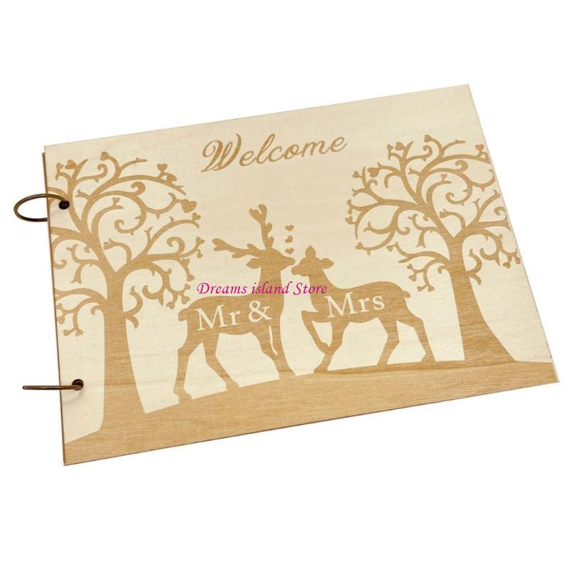 Rustics Wooden Guest Book Wedding Reception Hardcover Guest Book Sign Book Album for Wedding Parties HX6C
