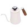 600ML Coffee Brewing Pot 304 Stainless Steel Water Pot with Temperature Meter Wood Handle   Spout