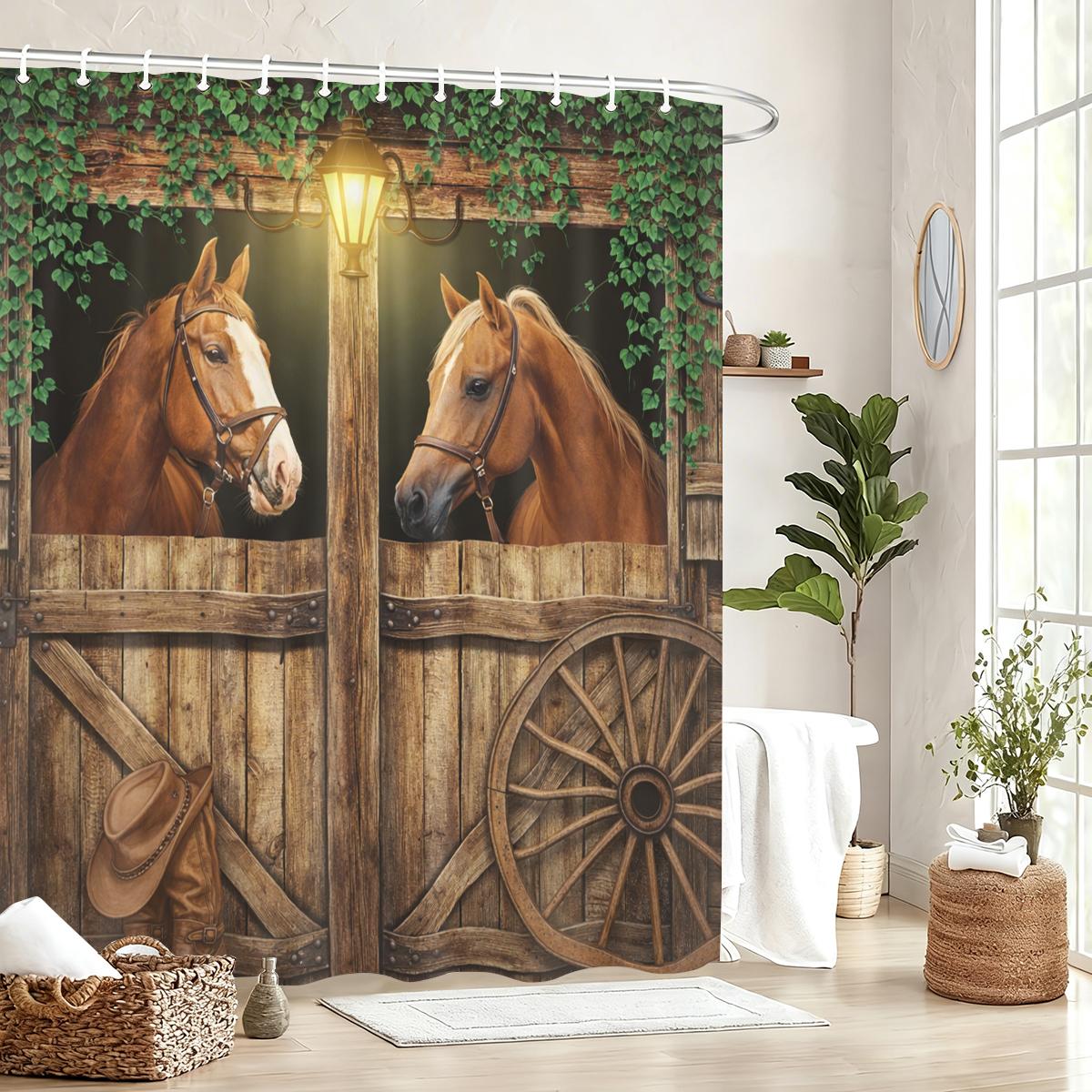 

Vintage & Tropical Themed Polyester Shower Curtain - Stylish Bathroom Decor With Rustic, Jungle & Western-Inspired Prints W60H190(CM)-1 Pcs