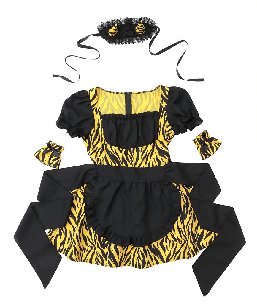 Clearstone INAZUMA Oni Girl Cosplay Costume Halloween Setsubun Maid Oni Outfit for Women Yellow