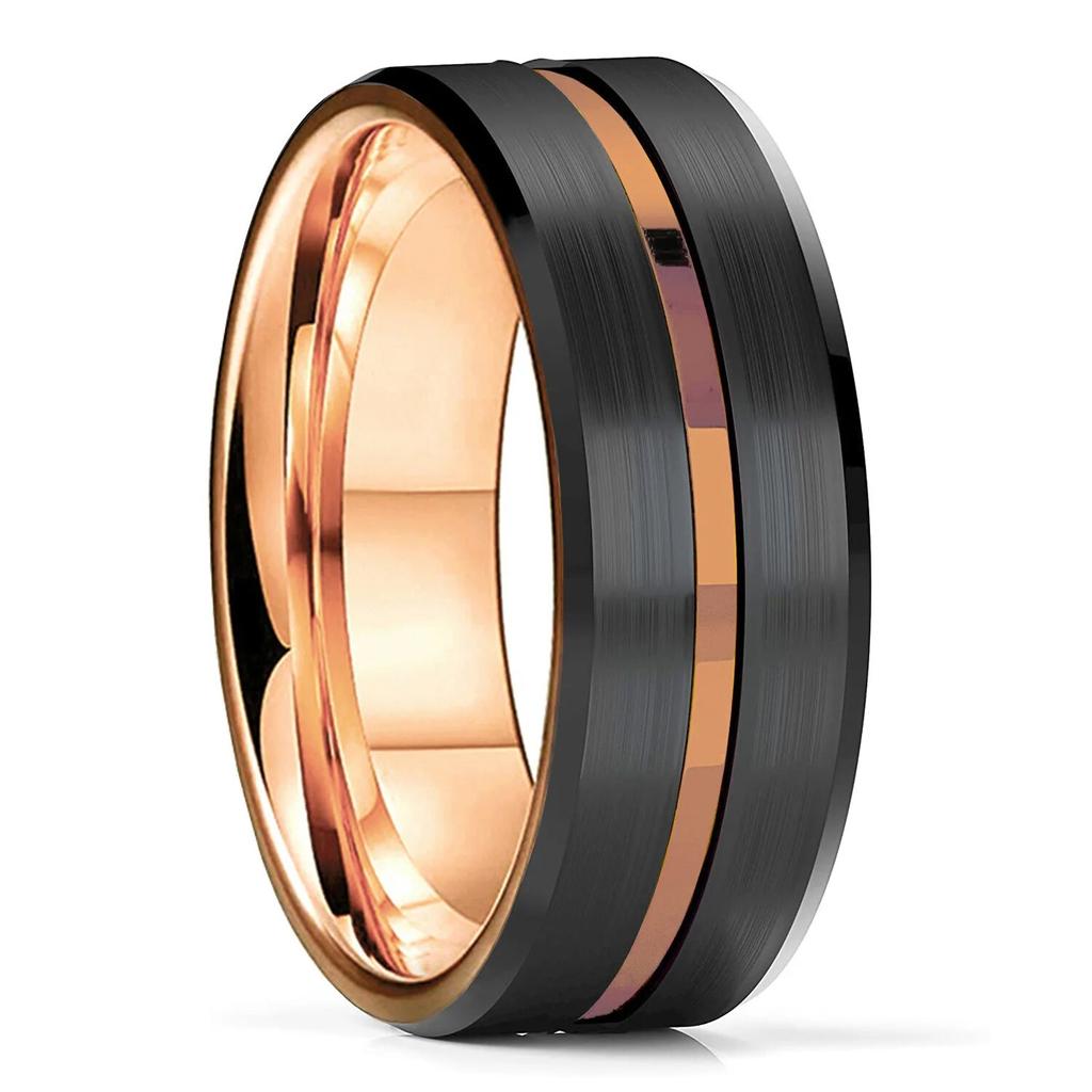 Fashion Men’s Silver Color Black Stainless Steel Ring Groove Multi-Faceted Ring For Men Women Engagement Ring Anniversary Gifts