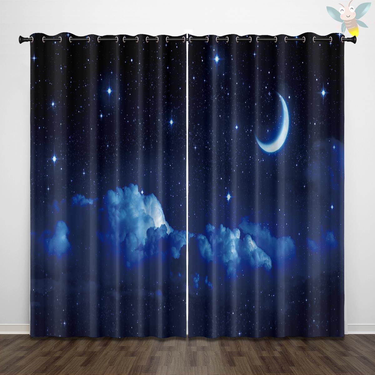 

2 занавески с рисунком звездного неба, используемые для декора спальни и гостиной. 140x160cm&Grommet Top
