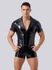 Men'S Playsuit Sexy Pvc Shiny Pu Faux Leather Bodysuit Vest Shaping Fashion Nightclub Stage Tights Man Leotard Short Sleeve Sexy