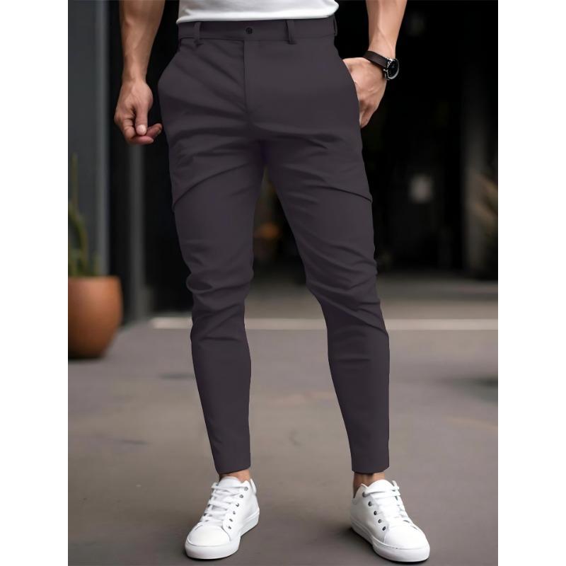 Men Solid Color Elastic Casual Tapered Long Pants