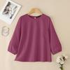 ZANZEA Women Casual Round Neck Solid Color 3/4 Sleeve Blouse