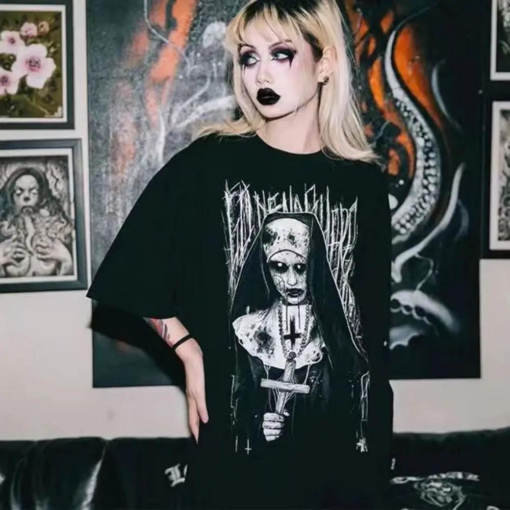 T-Shirt Damen Europäisch und Amerikanisch Dunkel Gothic Rock Locker Kurzarm T-Shirt