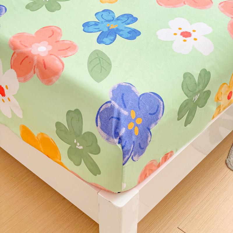 Washed Cotton Fitted Sheet with Elastic Bands Non Slip Adjustable Mattress Cover Printed  Pure Cotton  for Double King Queen
