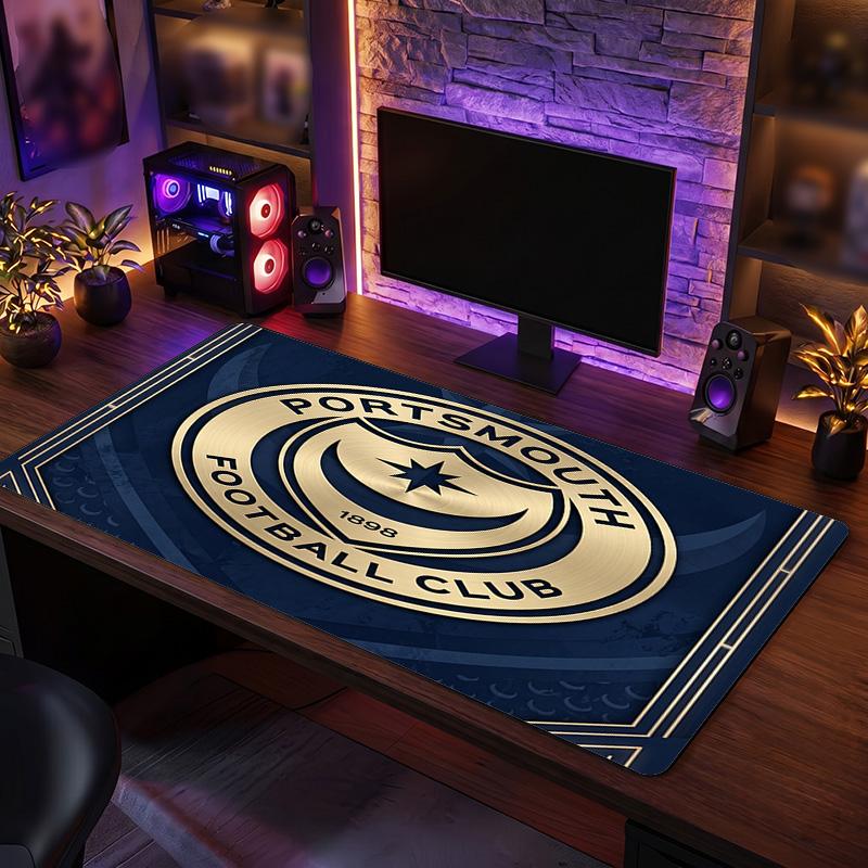 Portsmouth FC Theme Pattern Mouse Pad, Soccer Logo Design XXL Gaming Desk Mat Non-Slip Computer Mouse Pad