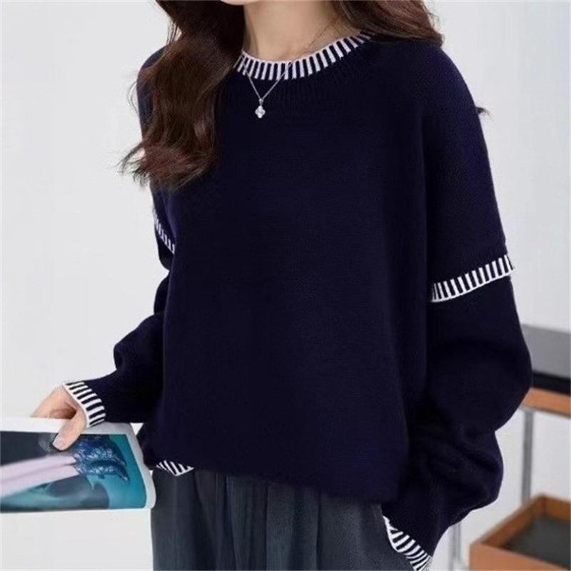 Autumn and Winter New Loose and Lazy Slack Round Neck Pullover Sweater Women's Design Sense Knitted Sweater