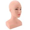 Female Bald Mannequin Head with Shoulder PVC Professional Cosmetology Face Makeup Doll Head for Hats Eyeglasses Wig