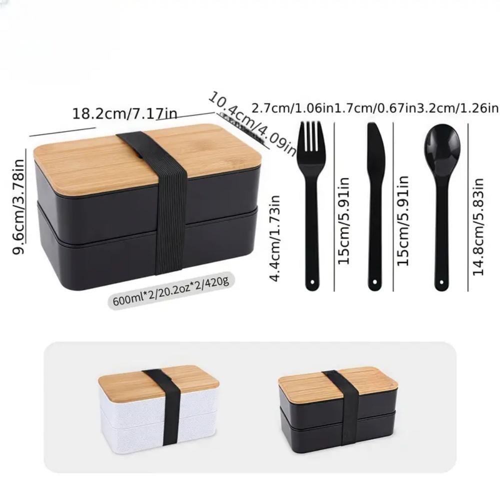 Adult Bento Lunch Box, 2-Tier Food Storage Container Set with Cutlery for Kids/children, Crisper Microwave and Dishwasher Safe