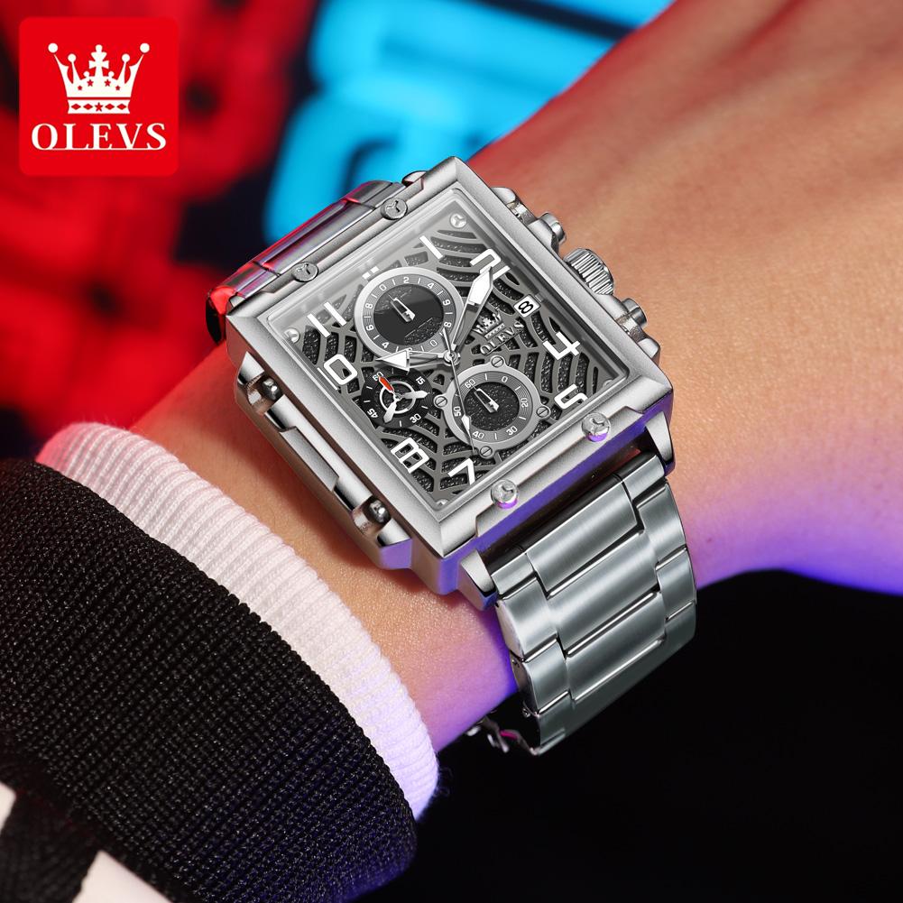 Business Men Watch Waterproof Luminous Calendar Chronograph Square Men's Watch Stainless Steel Quartz Men Watch Reloj