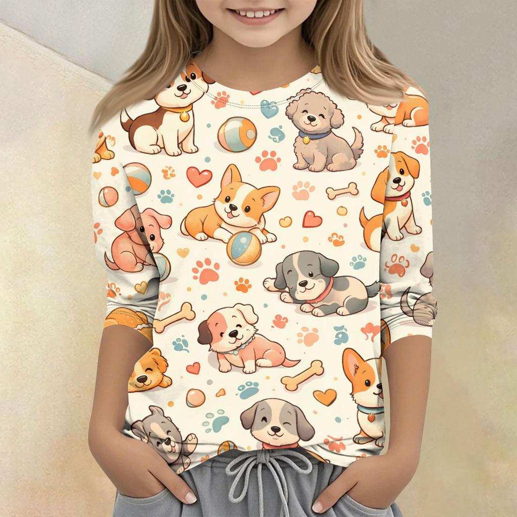 Children's Printed Round Neck Seven Quarter Sleeve Casual T-shirt