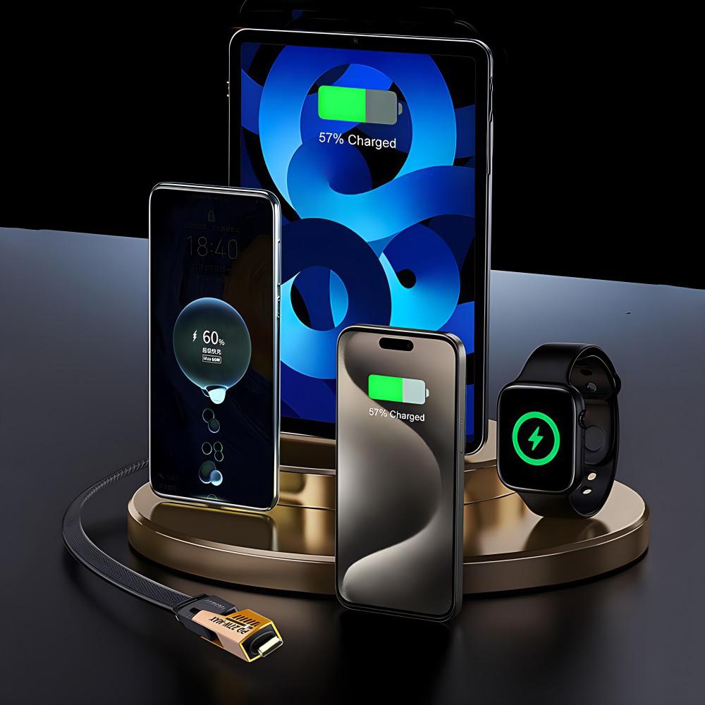 4 In 1 PD 100W USB Cable Type C Dual Connector Lighting Mecha Style Fast Charging USB C Cable For iPhone 15 Samsung Xiaomi