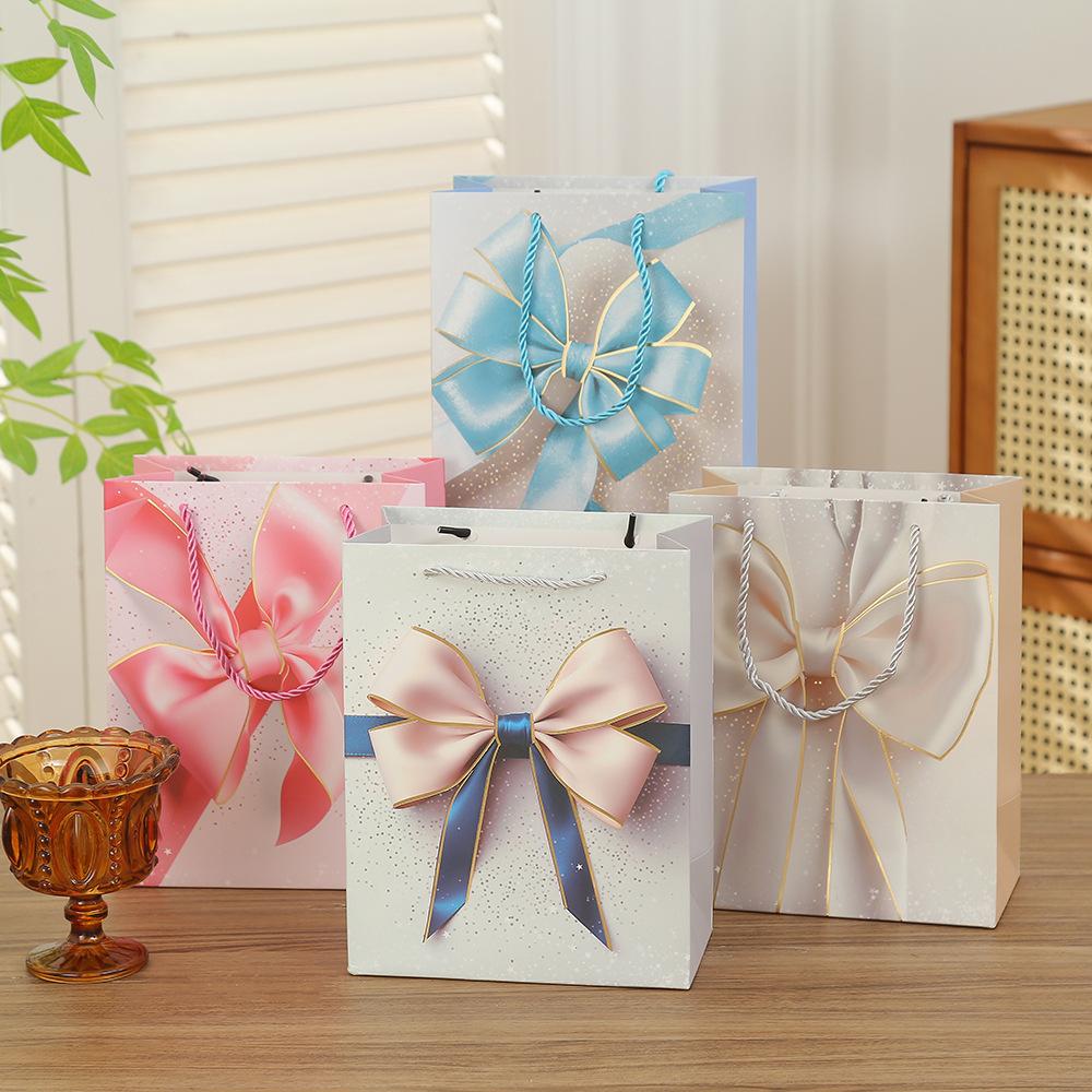 20pcs Luxury Bow Gift Bags Gold Foil Paper Gift Packaging Bags with Handles for Holiday Wedding Birthday Party Gifts