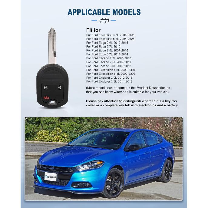 ECCPP Key Fob Keyless Entry Fits for Ford Taurus X 3.5L 2008-2009 3 buttons Remote Control Replacement CWTWB1U793