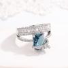 Luxury Blue Cubic Zirconia Rings for Women 925 Silver Plated Designed Female Ring Anniversary Party Statement Jewelry