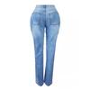 Fashion Broken Beading Chain Decorative Jeans Women's Button Elastic Denim Pants AmericanRetro Straight Leg Trousers Streetwear