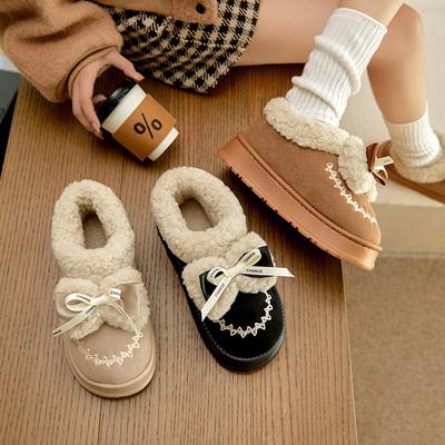 Bestickte Baumwollschuhe mit Spitze, neue Produkte im Winter, rutschfest für den Innenbereich, für den Außenbereich, Samt warme Lammwolle rundum einschließende Baumwollschuhe