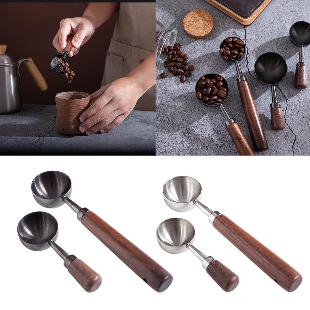 Stainless Steel Coffee Spoon with Walnut Wood Handle Tablespoon Baking Measuring Spoon Coffee Bean and Powder Scoop