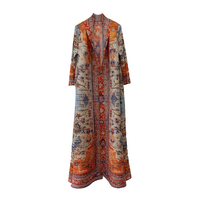 Elegant 2024 Dam Sommar Veckad Lös Trenchcoat: Storlek, Mellanöstil, Trendig Printed Cardigan-rock