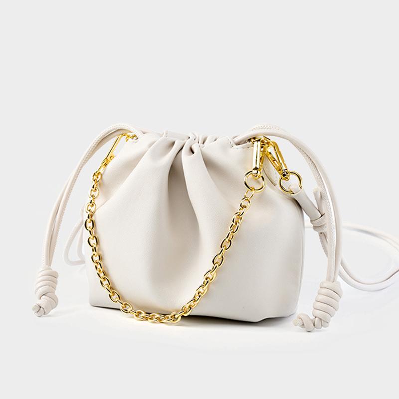 

Дизайнерский бренд Женская сумочка Кожаная на плечо Мессенджер Девушка Повседневная Мини-сумка-цепочка с кулиской Для дам Новый тренд Сумка-ведро Кроссбоди белый