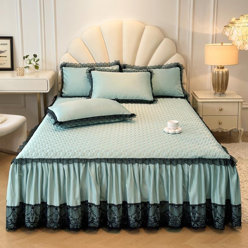 Lace Style Bed Skirt Quilted Bed Cover Queen/King Size Bedspread Solid Color Mattress Protector Falda De Cama (No Pillowcase)
