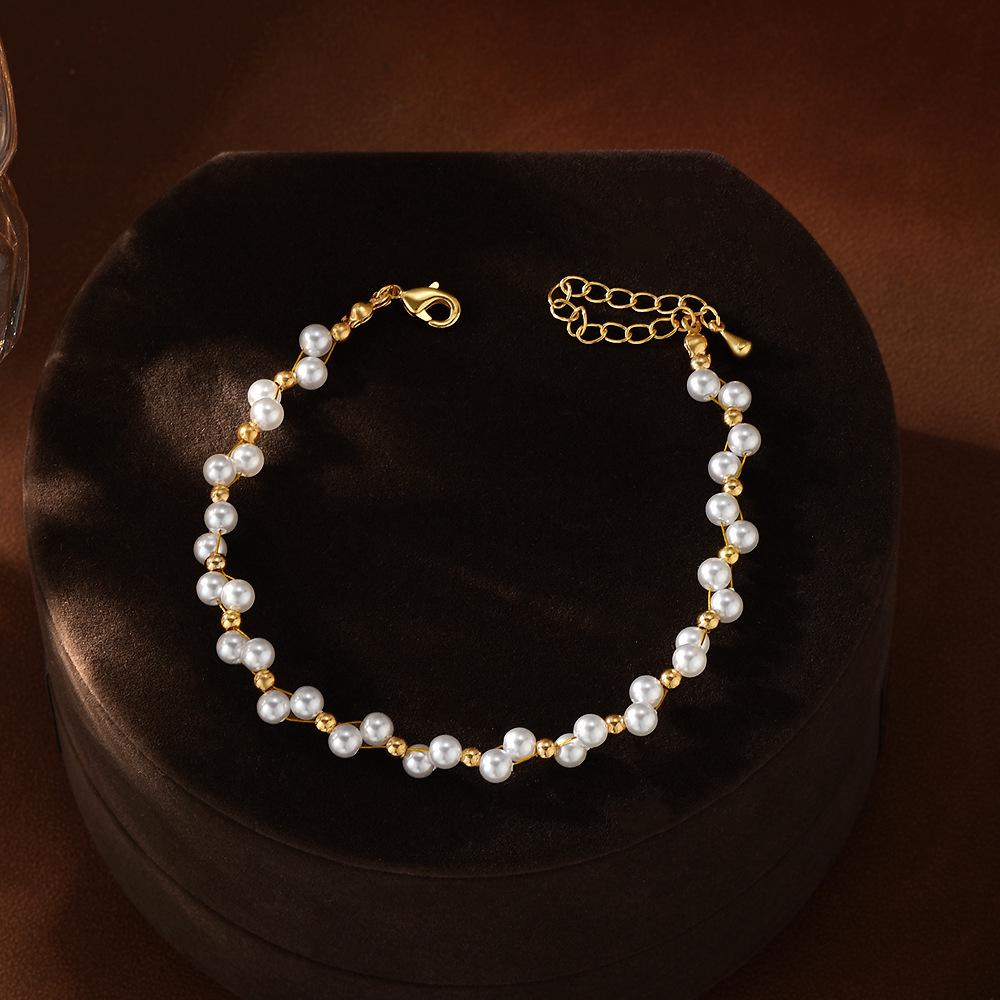 Women's Double Layer Gold-Plated Woven Pearl Bracelet - High-End Chinese Style Summer Accessory