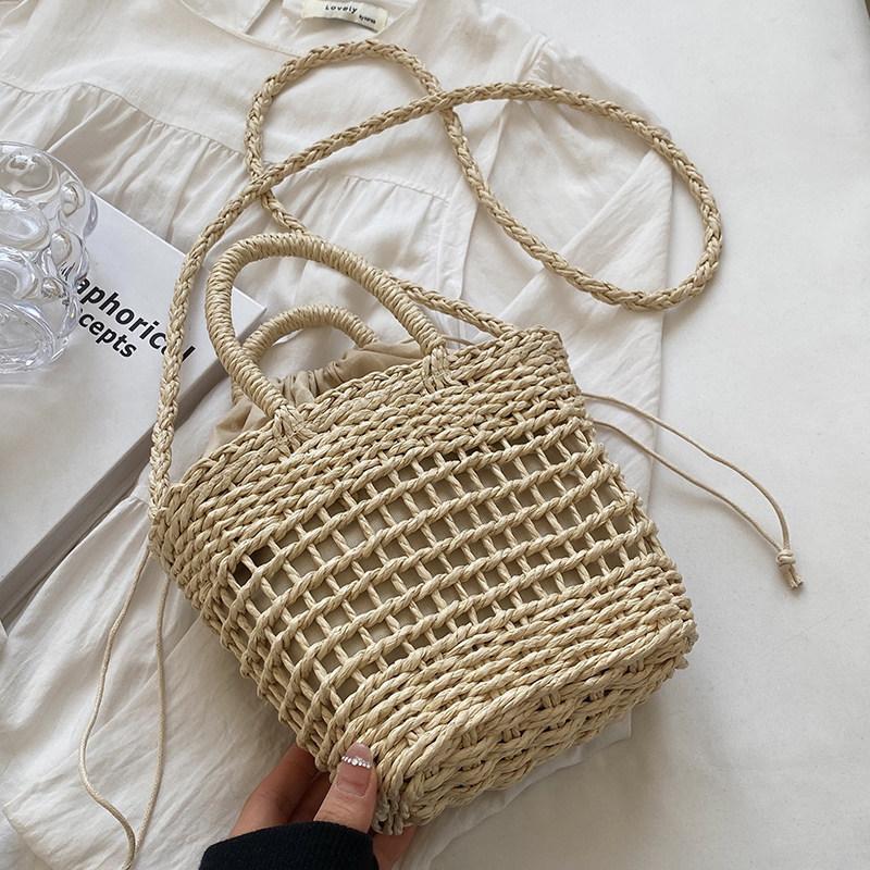Women Straw Woven Handbag Daisy Flower Lace Bow Summer Beach Bag Small Tote Crossbody Boho Style Shoulder Bag