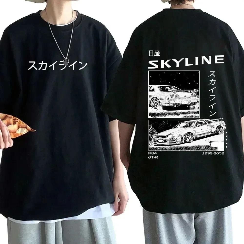 Anime Drift AE86 Initial D Double Sided T Shirt O-Neck Short Sleeves Summer Unisex R34 Skyline GTR JDM Manga T-Shirts