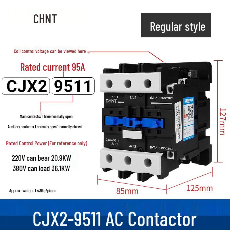 Zhengtai NXC AC Contactor 09-32A, Three-Phase 380V/Normally Open, Single-Phase 220V/Normally Closed, CJX2