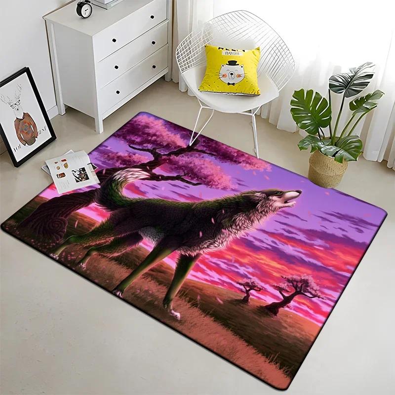 Wolf and Moon Pattern Carpet for Living Room Bedroom Home Decor Non-Slip Sofa Coffee Table Large Area Rug Soft Yoga Floor Mat