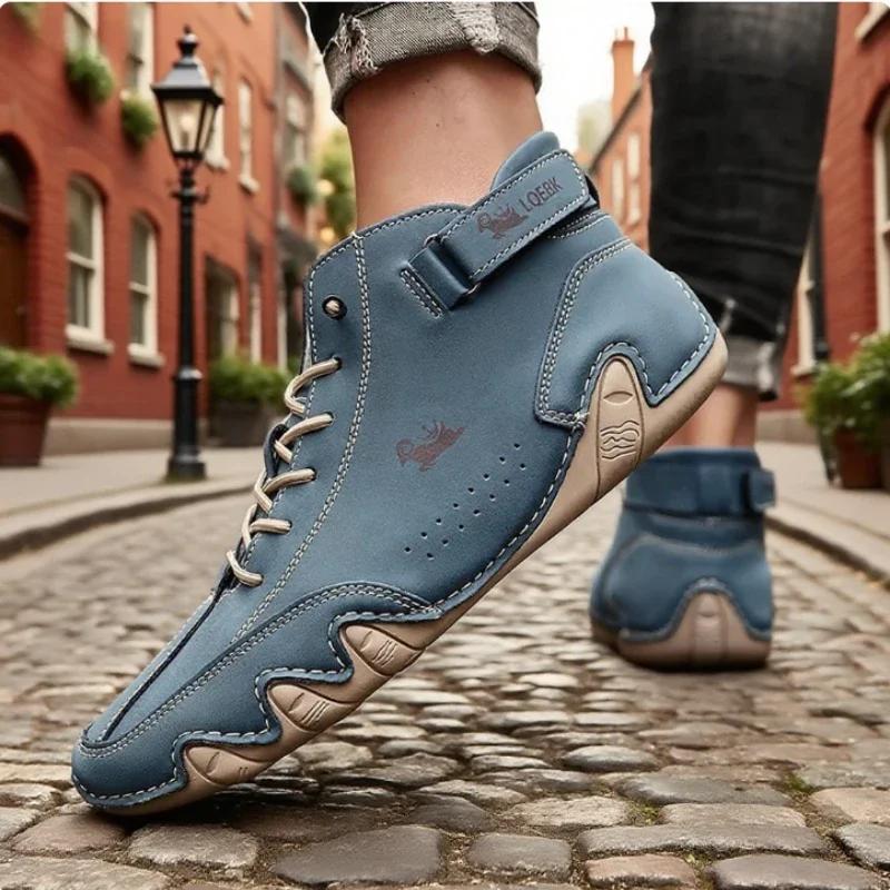 Men's High Leather Lightweight Boots Comfortable Breathable Loafers Non Slip Sole for Walking Training Suitable Couples Boots