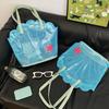 Korean  Pvc Shell Shoulder Bag Ins Style Girly Blue Transparent Handbag Female Waterproof Portable Tote Bags