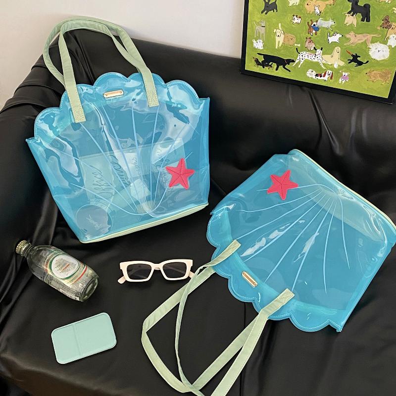 Korean  Pvc Shell Shoulder Bag Ins Style Girly Blue Transparent Handbag Female Waterproof Portable Tote Bags