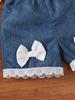 Fashion Big Bow Decor Ruffle Cami Top Denim Lace Trim+Shorts for 0-3Y Baby Girl 2Pcs Outfit Summer Sleeveless Infant Casual Clothes Set