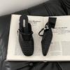 Simple retro mesh one-word pointed head thick heel high heel slippers summer temperament woven versatile soft sole sandals women's shoes