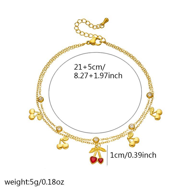Double Layer Gold Cherry Charm Anklet with Zircon