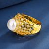 Schmuck Kupferboden Vergoldet Perle Hellgold Weiße Perle Retro Hohl Diamantring 10Mm