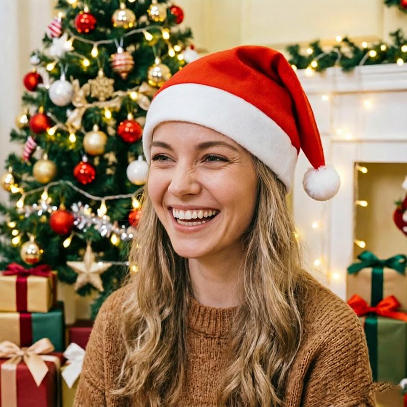 Flannel Christmas Hat for Adults - Festive Headwear for Party, Costume, and Decoration