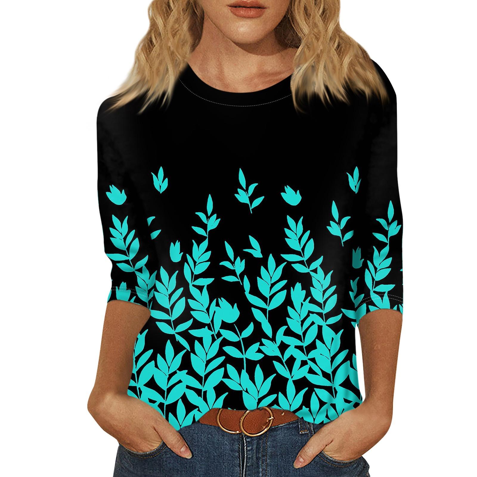 

Женский летний модный повседневный пуловер с рукавом семь четвертей с цветочным принтом и воротником-стойкой XXXXXL