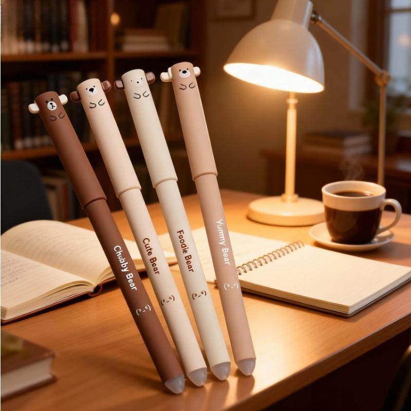 4 Stück, Bär Radierbarer Stift, Kaffee-Bär Neutraler Stift, Cartoon Heiß Radierbar Mokka Hochtemperatur Verschwindender Stift